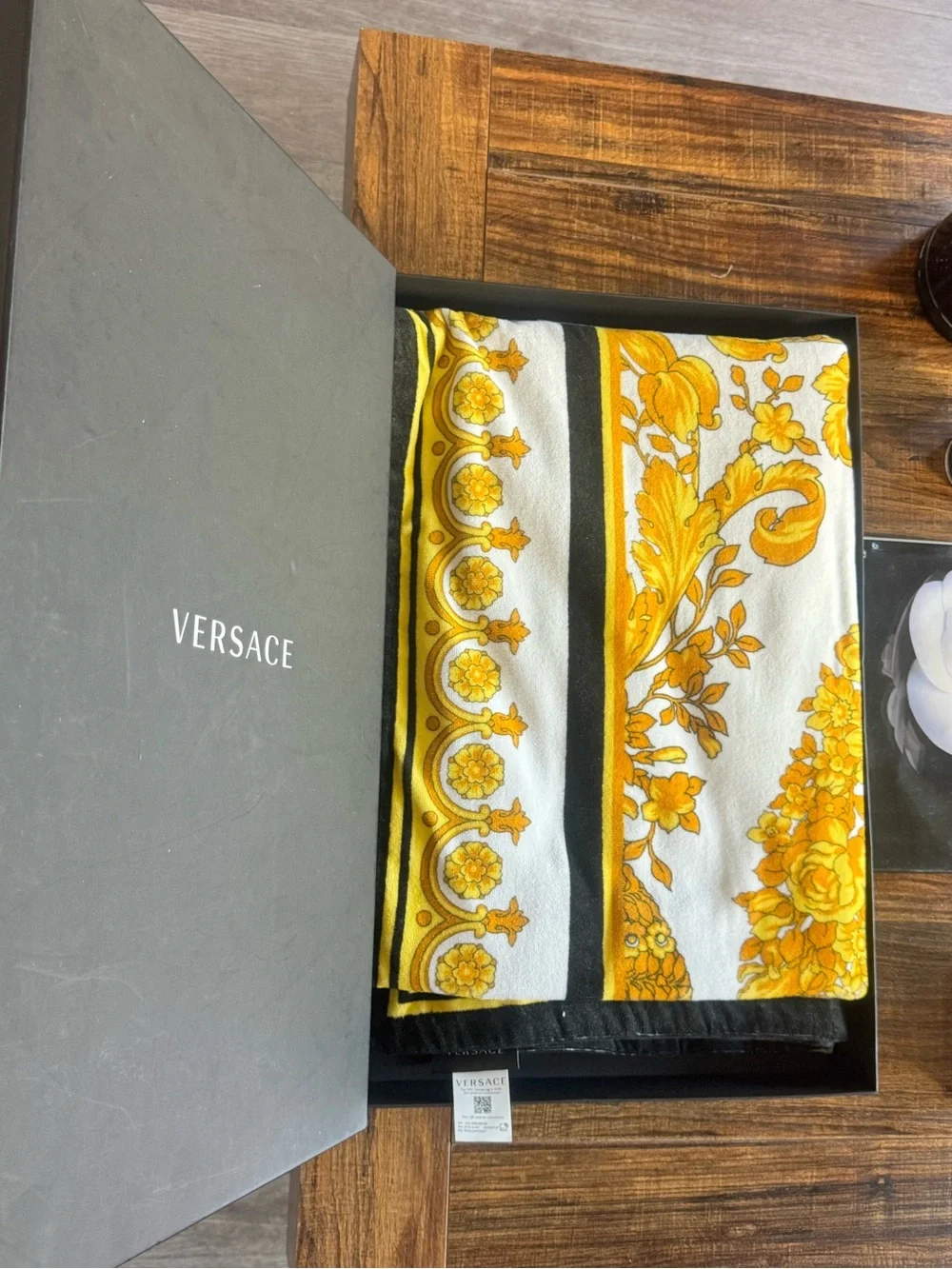 Versace White and Gold Baroque Medallion Throw/beach blanket